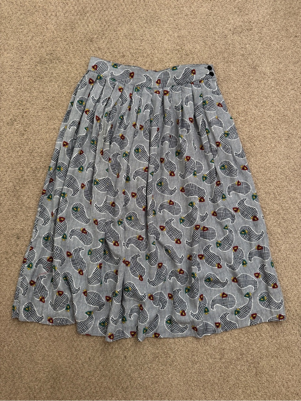 Pleated Grey Patterned Midi Women's Skirt